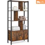 Industrial Bookshelf Doors - 4 Shelves Alloy Steel Freestanding Bookcase