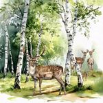4 x Paper Napkins/33cm/3Ply/Decoupage/Woodland/Birch Trees/Forest/Assorted Deer