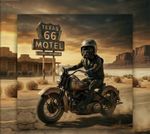 French Bulldog on Motorcycle Art - Route 66 Biker Frenchie Canvas Print - 12x12"