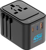 decqle Universal Travel Adapter for International Travel 45W, 2 USB-C ＆ 1 USB-A