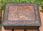 Don Quixote Leather Embossed Wooden Box Spain Vintage Trinket Storage Case