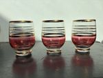 Vintage Czechoslovakian Shot Glasses Gold And Red X 3