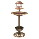 BIRD HOTEL FEEDER & BATH WITH SOLAR LIGHT GARDEN ORNAMENTAL BIRDS TABLE STATION
