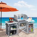 Camping Kitchen Stand with Carry Bag Camping Kitchen Compartments Storage Stable
