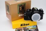 Nikon EM Auto 35mm SLR.  Boxed MINT- cond. +manuals. Classic 1980s, collectors!