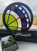Stained Glass Leaded Wheel Sun catcher 10inch Handcrafted Lovely Cond Unique