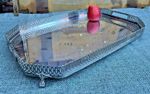 ANTIQUE LARGE SILVER PLATED BUTLERS TRAY LION PAW FEET & ORNATE PIERCED GALLERY