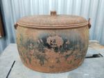 ANTIQUE CAST IRON GYPSY COOKING POT, SIDDONS 4 1/2 GALS, A/F CRACKED FOR DISPLAY