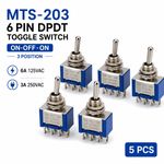 Toggle Switches 5 Pcs 3 Position Mini MTS-203 6-Pin DPDT ON-OFF-ON 6A 125VAC UK