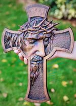 WOODEN Hanging CRUCIFIX CROSS (Flat Thin) handmade Gift 20x13.5cm Sweet 