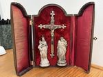 Antique c19th Catholic French Leather Cased Travelling Altar/Triptych Set