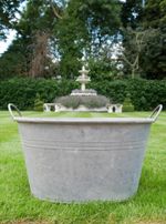 Large Vintage Style Galvanised Oval Metal Dolly Tub Garden Bucket Planter Pot