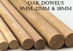 297 mm / 12″ Oak Hardwood Dowel – Choose 9 mm • 12 mm • 18 mm Ø – Ideal for Craf