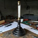 Antique Industrial Brass Boiler Thermometer With Sliding Window On Stand