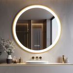 Luxury Gold Round LED Mirror for Bathroom with Lights Anti-Fog 3 Color Dimmable