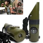 1 Pc Survival Whistle Compass Mirror LED Light Thermometer Hiking Tool