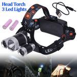 Waterproof Rechargeable Head Torch Led Headlamp Light Lamp 3 Led Lights UK