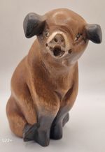 Hand Carved Wooden Pig Ornament Rustic Farmhouse Animal Figure Cottage Core Farm