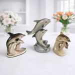 3x Dolphin Figurines Ornaments Ceramic/Pottery Unmarked Vintage Style Sea