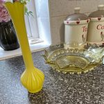 Tall Yellow Glass Bud Vase Flared Scalloped Rim Unmarked Glass Vase