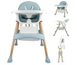 USED Baby High Chair Foldable Adjustable Height & Reclining Seat Light Blue