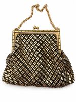 Vintage 1950s Whiting & Davis Gold Black Beaded Mesh Evening Bag Purse USA  6"