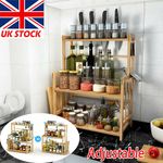 3 Tier Wooden Spice Rack with Holder Kitchen Organiser Shelf Bottles Stand