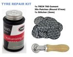Vulcanising Cement Tyre Glue 250ml & 30 Tyre Repair Patches 57mm w/ Patch Roller