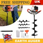 52CC Petrol Post Hole Borer Fence Earth Auger Digger / 3 Drill Bits / Extension