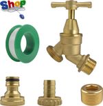 Garden Outdoor Traditional Brass Tap Kit with PTFE Tape,Barb/Click Hose Connecto