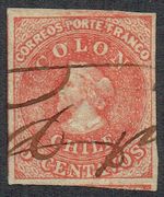 1866 CHILE 5c . USED. 4 MARGINS . WMK 5.  FINE. SEE SCANS