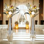 34" Tall Crushed Diamond Mirrored Floor Vase Silver Large Vases for Dried Flower