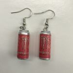 Monster Energy Earrings, Pink/ Red Monster Can Earrings, Mini Drink Can Earrings