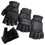 LEATHER FINGERLESS PADDED GLOVES BIKERS TACTICAL SECURITY SPECIAL OPPS & POLICE 
