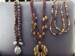 Vintage 3pc Artisan BOHO Necklace Set Wood Jasper Carved Organic Statement Lot