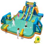 Inflatable Water Slide Park with 2 Slides, Soccer Gates, Basketball Hoop
