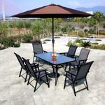 2-6 Seater Metal Garden Dining Set Glass Parasol Table And Chairs Kits Outdoor