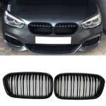 Front Kidney Grille Grill Twin Slat For BMW F20 F21 1Series 15-19 Gloss Black UK