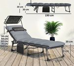 Grey/Black Reclining Sun Lounger, Metal Frame, Headrest Cushion Included 190cm