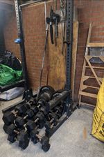 Home Gym Equipment - Squat Rack, Barbells, Dumbbells, Bench, Weight plates +