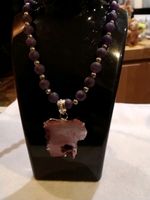 Unpolished Amethyst Beads Nubian Pharaohic Style, Chalcedomy Pendant