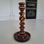 Vintage Antique English Oak Barley Twist Candlestick Candle Holder 19th Century