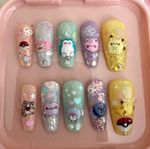 Pokemon inspired Chibi Pikachu Snorlax Small Ditto Handcrafted Press On Nails