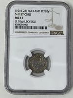 King Cnut. Silver Penny. Leofsige Moneyer London Mint. Anglo Saxon. NGC MS 61.