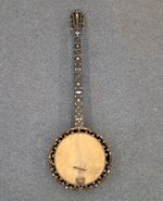 Vintage Banjo Mandolin Banjolin Ornate Inlay Wooden Bowl Back 1900s Folk Hybrid