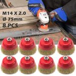 8 PCS Wire Cup Brush Wheel 75mm 3" for Angle Grinder M14 Crimped Brass Coated