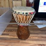 Hand-Carved Wooden Djembe Drum Animal Skin Head Rope Tuning.