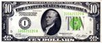 1928-B $10 Federal Reserve Note "Light Green Seal" UNC - RARE