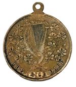 Ireland Antique Jaunting Car Irish Harp & Shamrocks Souvenir Gilt Bronze Medal