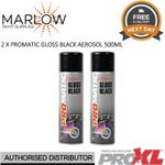 2 X PROMATIC PAINT RATTLECAN AEROSOL GB500 500ML GLOSS BLACK 